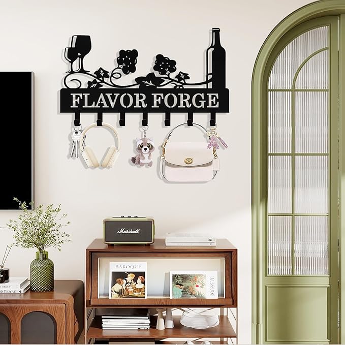 Personalized Wine Key Holder Wall Mount, Custom Metal Key Rack Key Holder with Name, Deer Cabin Wall Keys Hanger with Hooks for Entryway, Front Door, Hallway, Kitchen, Living Room