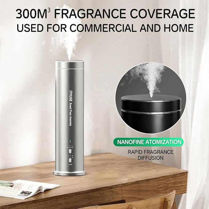 Aluminum Waterless Essential Oil Diffuser for Large Room, 1200 Sq Ft Coverage with Bluetooth App & Remote Control with 100ml Empty Bottle, Cold Air Aromatherapy Machine for Home Office(M202S)