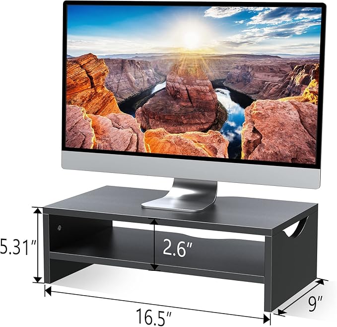 Zimilar Monitor Stand, 2-Tier Laptop Computer Monitor Stand Riser for PC, iMac, Desktop Wooden Screen Stand with Storage Organizer for Home Office