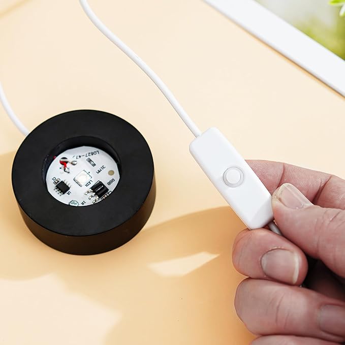 ZEERSHEE 2Pcs Wooden LED Light Base for Acrylic Resin Crystal Art - 7 Color Cycle with USB Cable Display Stand Round Lighted Pedestal for 3D Crystal Sphere (2.3" Holder)