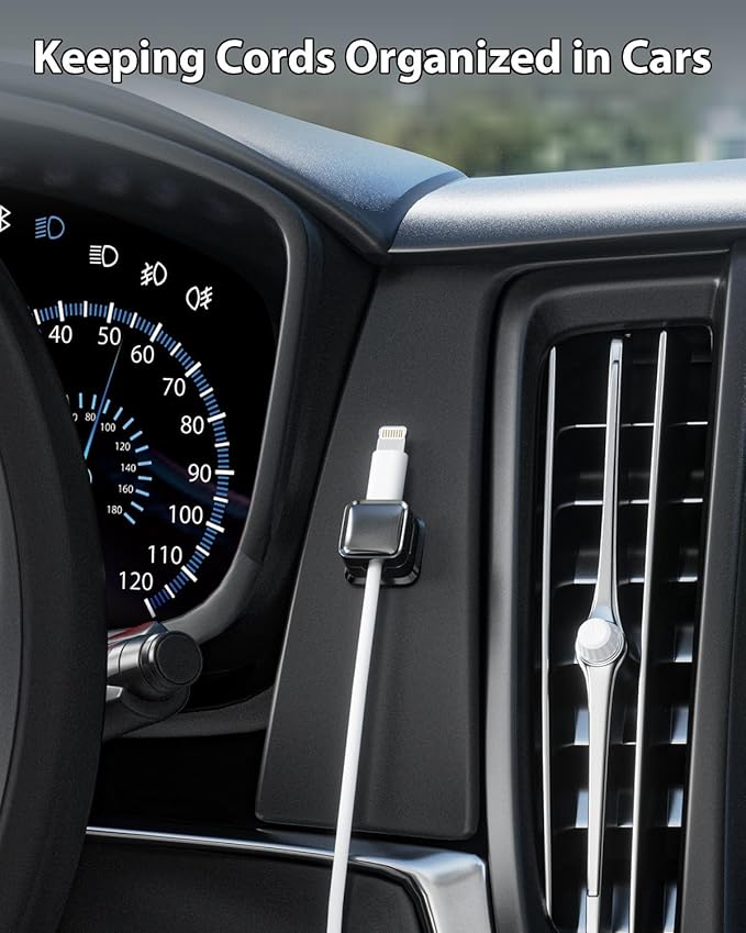 10 Pack Magnetic Cord Organizer Holder, Adjustable Cable Clips, Strong Adhesive Desk Cable Management Clips for Nightstand, Office, Car, Easy Open Design for Tidy Wire Organization