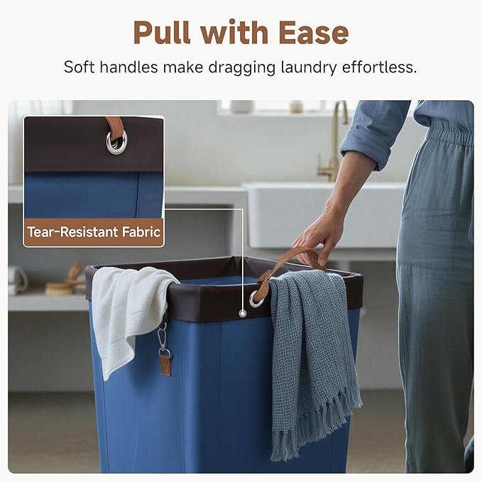 StorageWorks 160L Laundry Basket with Wheels, Large Rolling Hampers for Clothing Organizer, Dirty Clothes Basket for Hotel, Home, Closet, Dorm, Blue