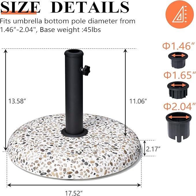 45lbs Patio Umbrella Base, Outdoor Umbrella Stand, Concrete with Cobblestone Decor Heavy Duty Umbrella Holder Outdoor Base for Deck Poolside Yard (Cobblestone)