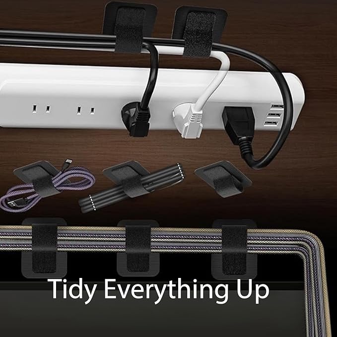 50PCS Hook and Loop Cable Straps,Cable Management Under Desk,Self Adhesive Cable Ties Sticky-Back Cord Organizer for Desk,Household & Office Organization