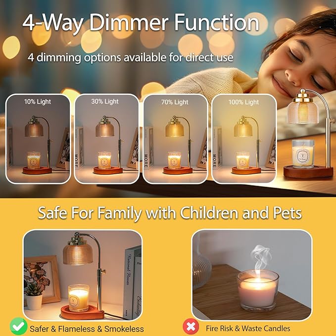 (2 Pack) Candle Warmer Lamp with Timer Dimmer, Birthday Gifts for Women Mom Sister, House Warming Gifts Vintage Home Decor, Adjustable Height Wax Melt Warmer for Jar Candles with 4 Bulbs