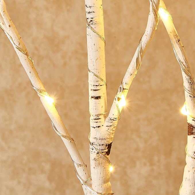 Hairui Lighted Birch Branches Plug in with Timer 30IN 150 LED Fairy Lights, White Willow Branch Lights for Christmas Fireplace Room Vase Decoration Indoor Outdoor Use (Vase Excluded)