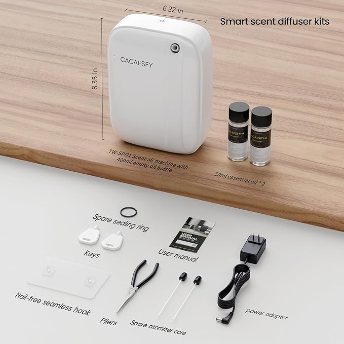 Waterless Essential Oil Diffuser,(2 * 50ml Fragrances Included) 3000 Sq.Ft Coverage 400 ml Large Capacity Hotel Scent Diffuser,Cold Air Tech, App & Button Control,Scent Diffusers for Home Large Room