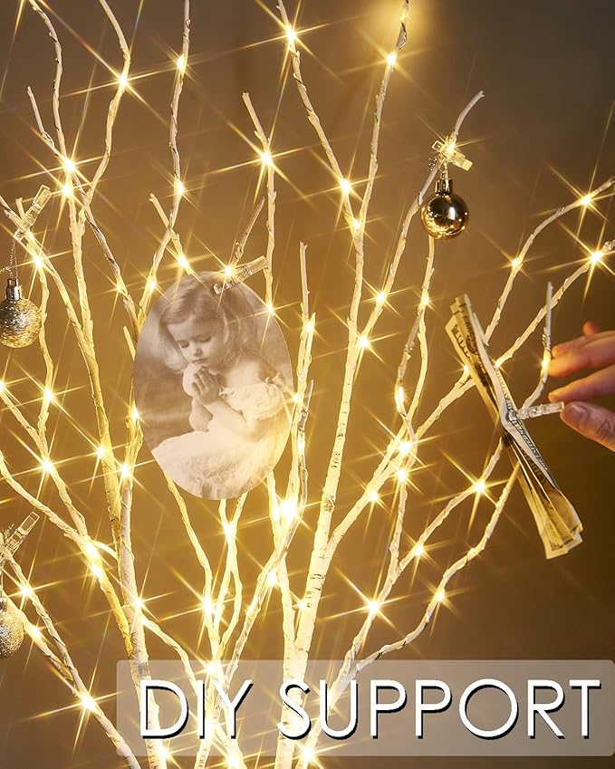 Birchlitland Lighted Birch Branch with Fairy Lights 32IN 150 LED Plug in, Artificial White Willow Branch with Timer for Christmas Holiday Wedding Party