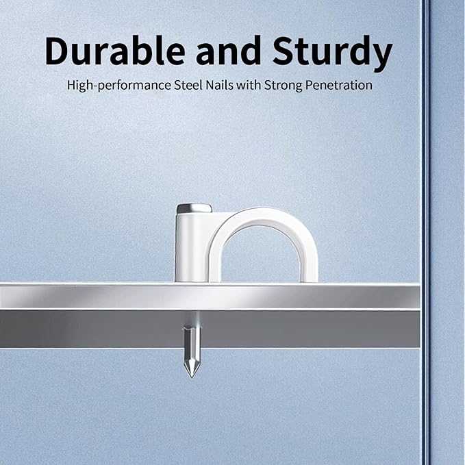 Cable Clips, 100 Pcs, 10mm, Wire Wall Clips with Steel Nails, Cable Management Organizer Clips, Cable Tacks Coax Holder Clips, RG6 RG59 CAT6 RJ45 Cable Cord Clips, White