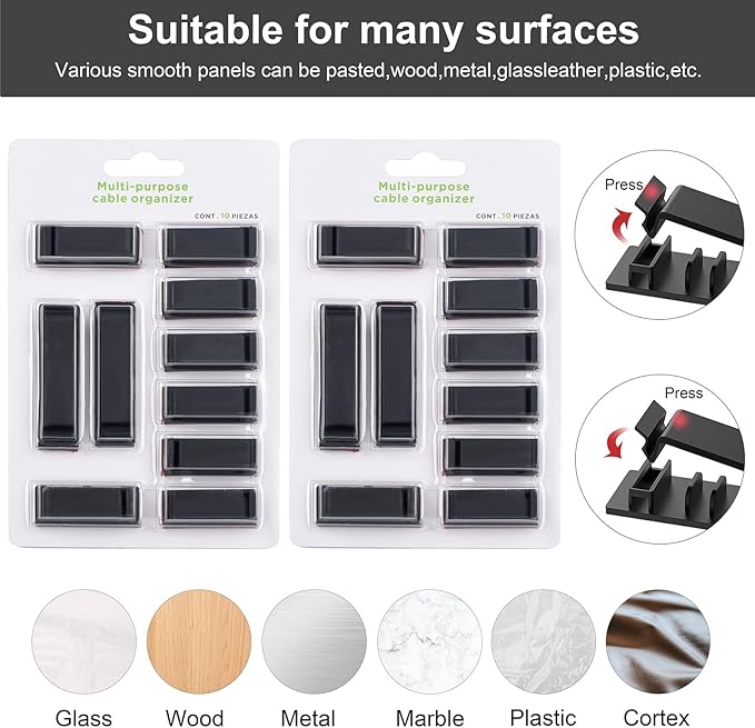 Cable Management Clips, 20Pcs Cord Organizers Wire Clips Cord Holder for TV PC Ethernet Cable Desk Home Office (Black)