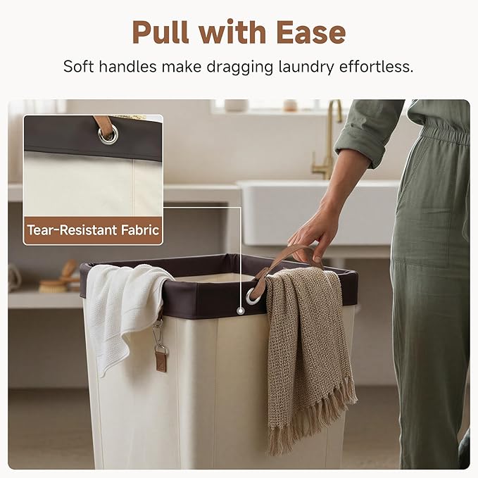 StorageWorks 160L Laundry Basket with Wheels, Large Rolling Hampers for Clothing Organizer, Dirty Clothes Basket for Hotel, Home, Closet, Dorm, Beige