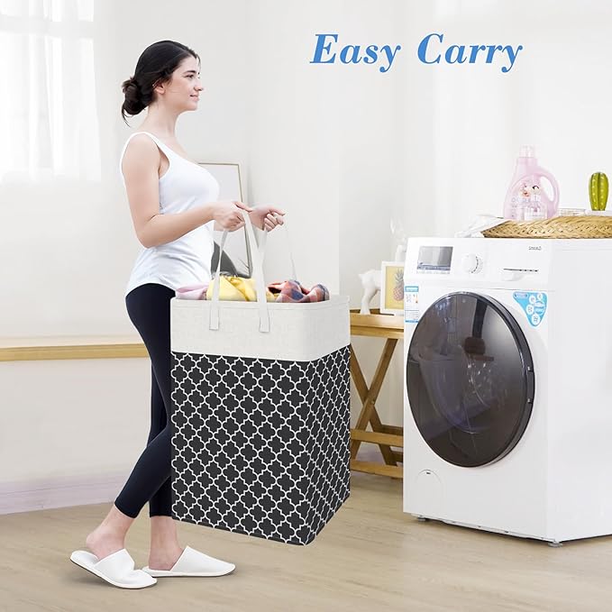 BlissTotes 3-Pack Laundry Basket, Freestanding＆Waterproof Laundry Hamper, Collapsible Tall Clothes Hamper with Easy Carry Handles for Clothes, Towels in the Family and Dorm,Clover Black,88L