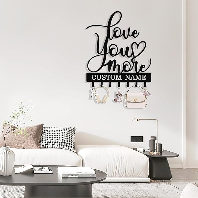 Personalized Key Holder Wall Mount, Custom Metal Key Rack Key Holder with Name, Deer Cabin Wall Keys Hanger with Hooks for Entryway, Front Door, Hallway, Kitchen, Living Room