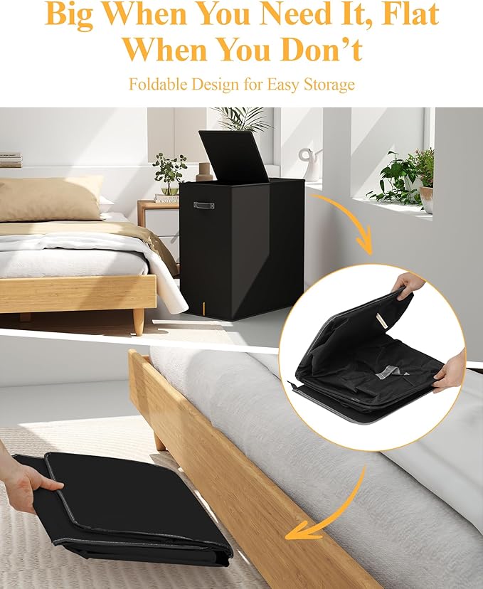 YECAYE 150L Extra Large Laundry Hamper with Lid – Foldable Double Laundry Hamper with Removable Liner – 2 Section Clothes Basket, Dirty Clothes Basket for Bedroom, Bathroom, Laundry Room,Black