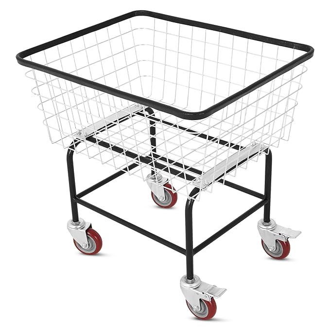 4.5-Bushel Rolling Laundry Cart with Wheels Durable Metal Wire Laundry Basket Heavy-Duty Large Steel Storage Basket with Galvanized Finish, for Commercial or Home Laundry Use