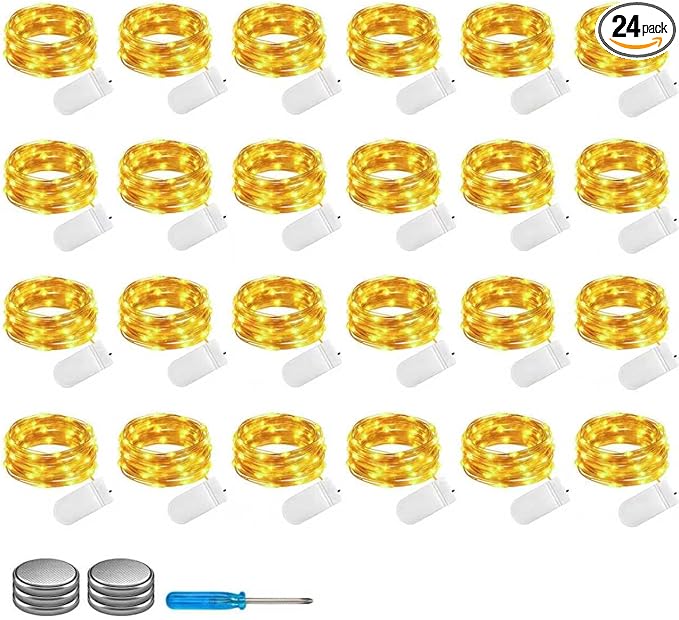 ZNYCYE Fairy Lights Battery Operated,24 Packs 9.8FT 30LEDs+ 6 Replacement Batteries Firefly Lights Copper Wire String Lights(NO Timer) for Bedroom Wedding Mason Jar Dorm Decor(Warm White)