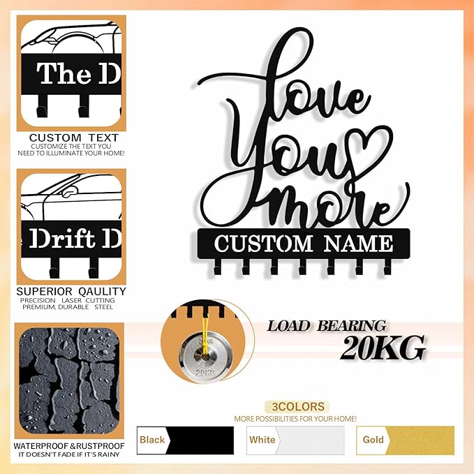 Personalized Key Holder Wall Mount, Custom Metal Key Rack Key Holder with Name, Deer Cabin Wall Keys Hanger with Hooks for Entryway, Front Door, Hallway, Kitchen, Living Room