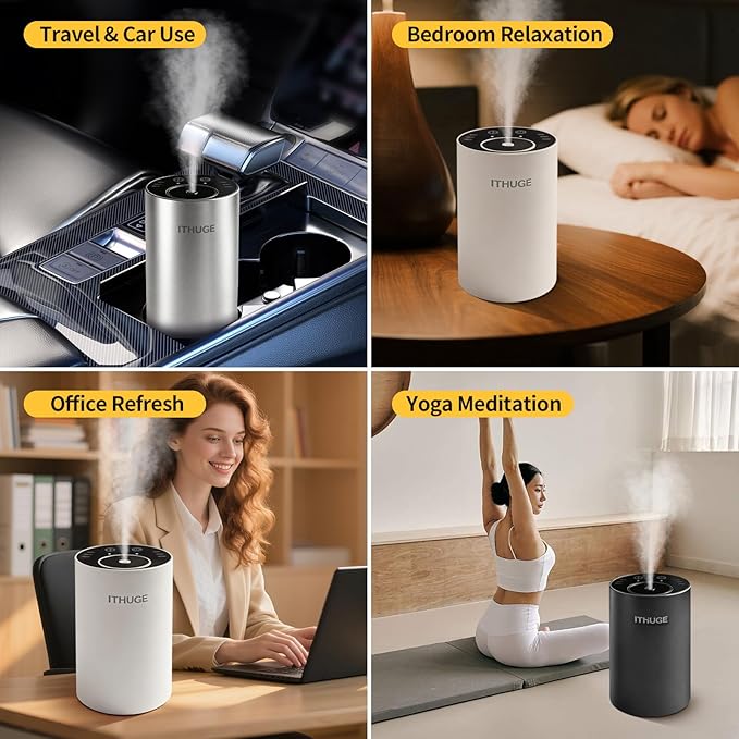 Aluminum Waterless Essential Oil Diffuser, Portable Aromatherapy Diffuser with 20mL Empty Bottle, Battery Operated Mini Scent Diffuser,3 Mist Levels & Timers, Leak-Free, for Home, Car, Office(E200S)