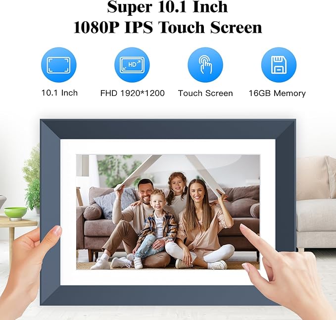 10.1-inch Digital Picture Frame Smart-Photo-Frame - Digital Frame with 1920 * 1200 IPS Touch Screen, Auto Rotate, 16GB Storage, Load Photos Videos from Phone via App or Email, Birthday Gifts for Mom