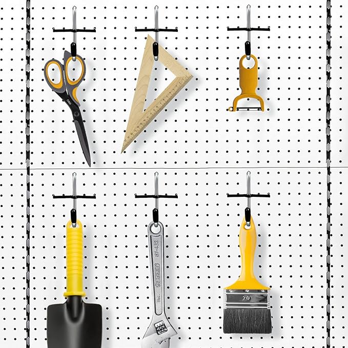 1/4 Inch Extra Thick Pegboard Hooks,Only Suitable for 1/4" Pegboard Board,Metal Pegboard Hooks for Hanging Storage(60pcs J Hook, Black)