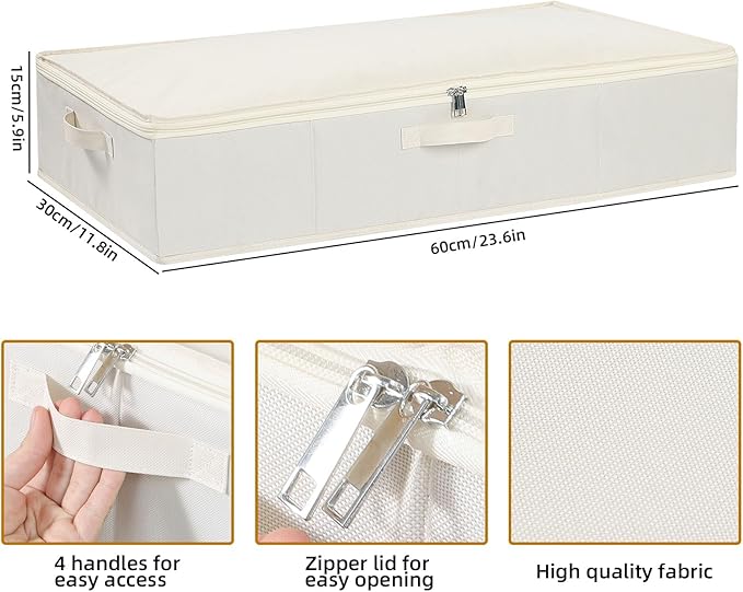 Clothes Organizers, Under Bed Storage Containers, Storage Bins With Lids and Reinforced Handles, Beige, 3 Pack, 23.6 x 11.8 x 5.9 Inch