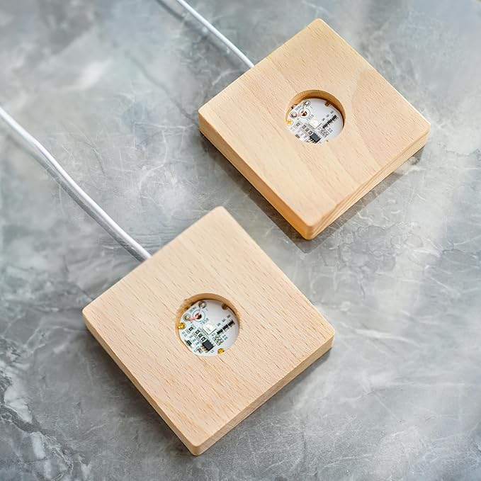 ZEERSHEE Pack 2 LED Light Base for Crystal Colorful Lights Square Wood Display Stand for Acrylic 3D Crystals Glass Resin Art