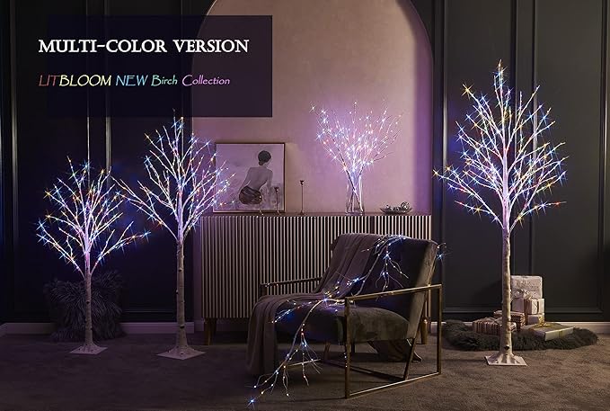 LITBLOOM Lighted Birch Twig Branches Plug in with 8 Function150 Multi Color and Warm White Fairy Lights 30IN for Christmas Holiday Home Decoration Indoor Outdoor