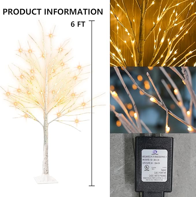 Dazzle Bright Lighted Tree, 6 Ft Birch Tree with Fairy Lights for Decoration Inside Outside, Birch Tree with 144 LED Lights for Christmas Holiday Wedding Home Room Decor, 2 Pack