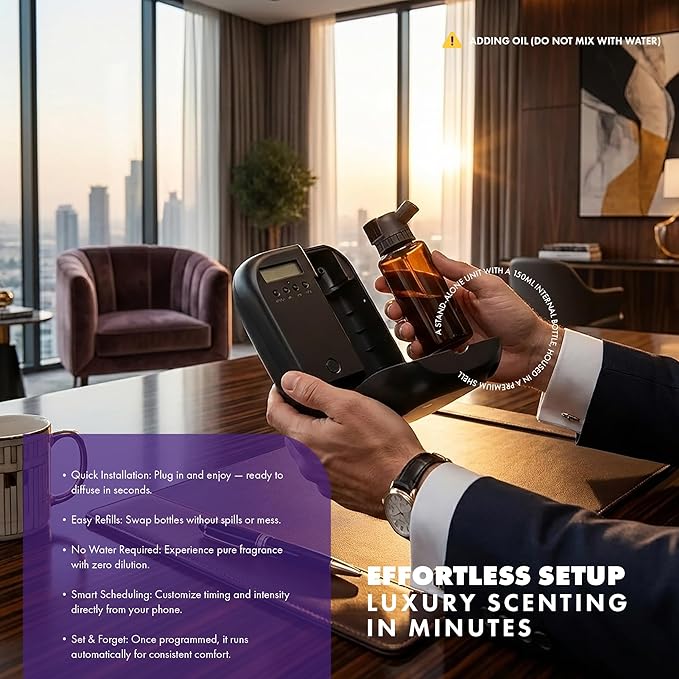 Smart Nebulizing Aromatherapy Scent Diffuser - Waterless Aroma Machine Perfect Air Freshener for Hotel Rooms, Homes or Offices, App Controlled Perfect Aroma Diffuser Up to 1,000 SQFT - Black