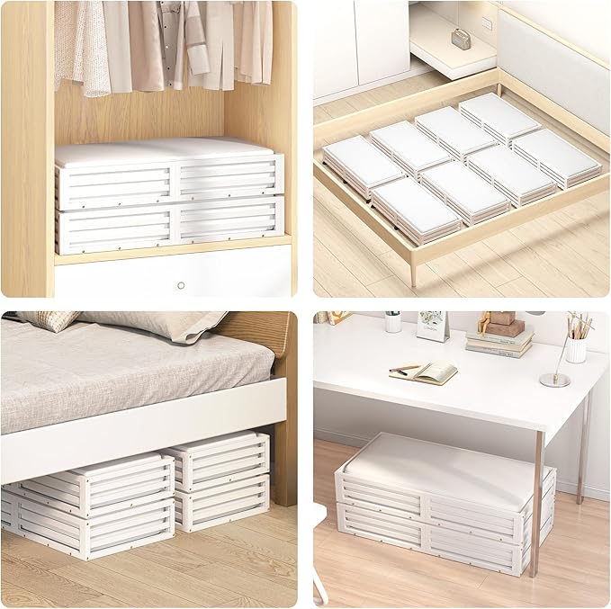 Bamboo Under Bed Storage Containers- Underbed Organizer with Wheels with Large Capacity Dust Bag,Sturdy Wood Rolling Under Bed Shoe Storage Organizer 2 Packs (White, 2 Packs (33.07"×16.54"))