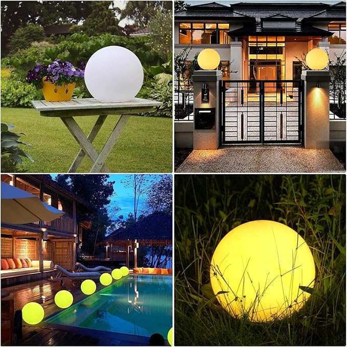 10 inch Rechargeable LED Ball Light, Dimmable LED Globe Light w/Remote, 16 RGB Colors Changing LEDs Globe Mood Lights, IP65 Waterproof Floor Lamp for Backyard Patio Garden Wedding Party Home