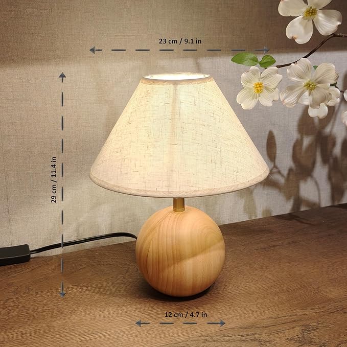 Wood Table Lamp for Bedroom, Flaxen Fabric Shade Small Desk Lamp for Living Room,Décor Ambient Bedside Lamps for Night Stands,LED Bulb (not Included)