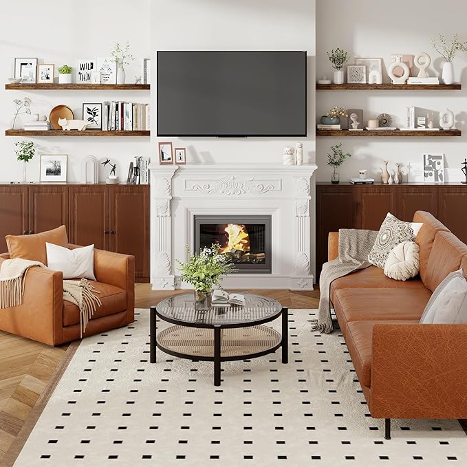 Heimlove 55 Inch Floating Shelves for Wall 8 Inch Deep Rustic Brown Shelves Set of 2,Wall Mounted Rustic Wood Long Floating Shelf，Large Extra Display & Storage Shelf with Invisible Brackets