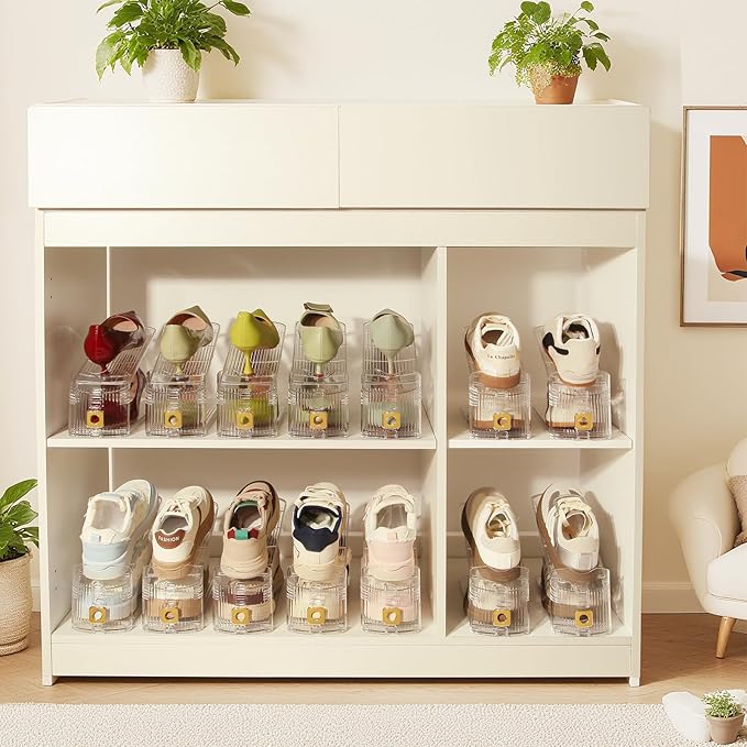 10 Pack Shoe Slots Organizer, Shoe Stackers Organizer for Closet Adjustable Shoe Holder Space Saver 50% Shoes Racks for Closet Organization
