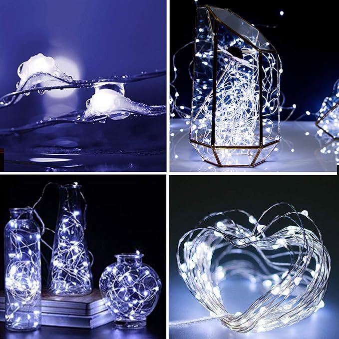ZNYCYE Fairy Lights Battery Operated,24 Packs 9.8FT 30LEDs+ 6 Replacement Batteries Firefly Lights Copper Wire String Lights(NO Timer) for Bedroom Wedding Mason Jar Dorm Decor(Cool White)