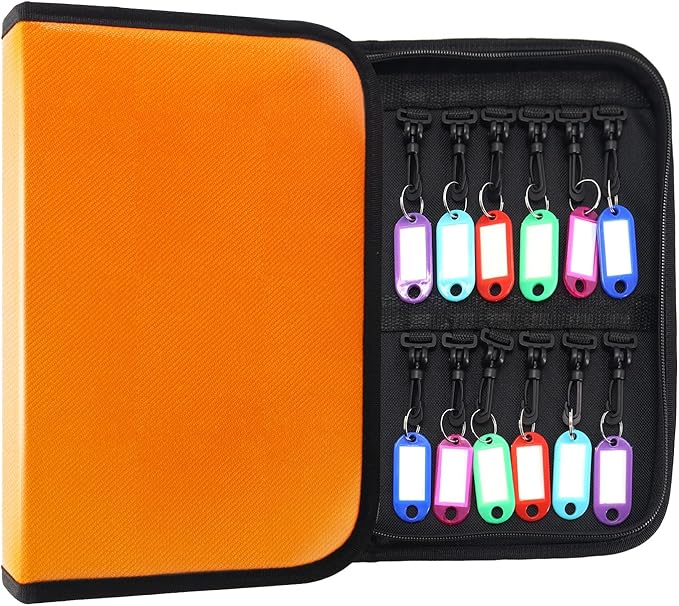 Zippered Key Case, Key Organizer, Fireproof and Waterproof Key Binder with 24 Hooks and Tags Portable Key Storage Book for Offices Real Estate Agencies Hotels and Rental Management