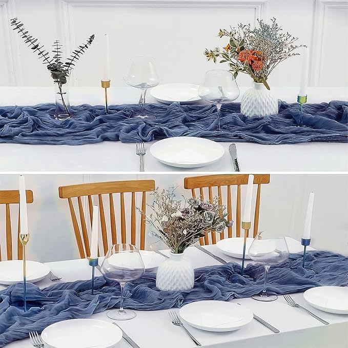 10 Pack 10 Ft Cheesecloth Table Runner Navy Blue Gauze Long Table Runners Boho Gauze Cheese Cloth Table Runner Rustic Sheer Runner for Wedding Party Table Decor ( 35 x 120 Inch )