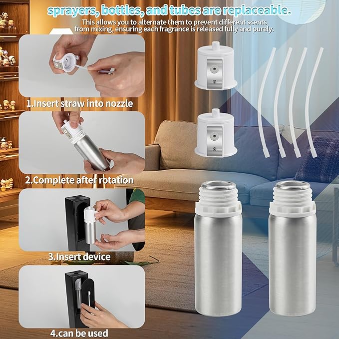 Waterless Scent Diffuser with APP WiFi Control, Portable Rechargeable Wireless Essential Oil Diffuser, Aroma Coverage 2152 Sq.Ft,2 * 50ML Hotel Collection Oils,Colorful Light for Home Largeroom