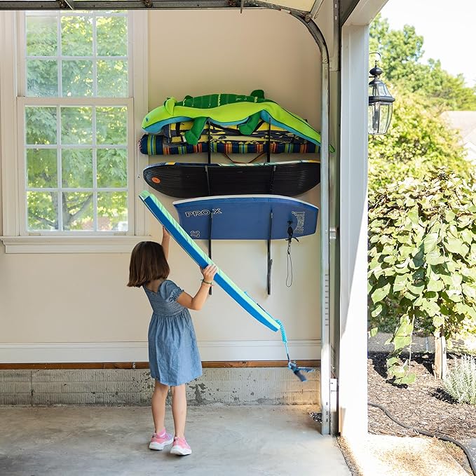 StoreYourBoard Beach Chair and Umbrella Wall Storage Rack, Metal Adjustable 4 Level Beach Gear Hanger, Garage and Home Organizer, Heavy Duty Beach Chair Rack Holds up to 100 lbs