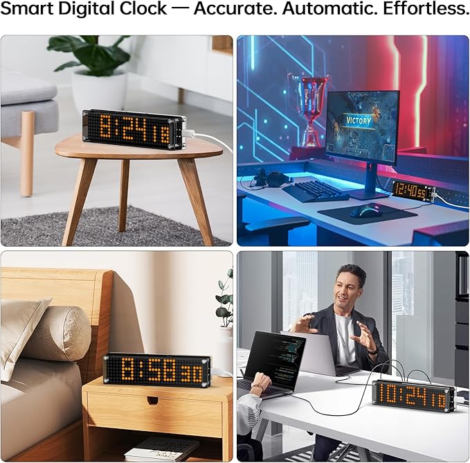 10 Inch Big Digital Clock with WiFi NTP Sync,Smart Large Display Digital Clock for with Seconds Options, DST, 12/24H Format, LED Matrix Desk Clock for Home and Office