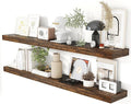 Heimlove 55 Inch Floating Shelves for Wall 8 Inch Deep Rustic Brown Shelves Set of 2,Wall Mounted Rustic Wood Long Floating Shelf，Large Extra Display & Storage Shelf with Invisible Brackets