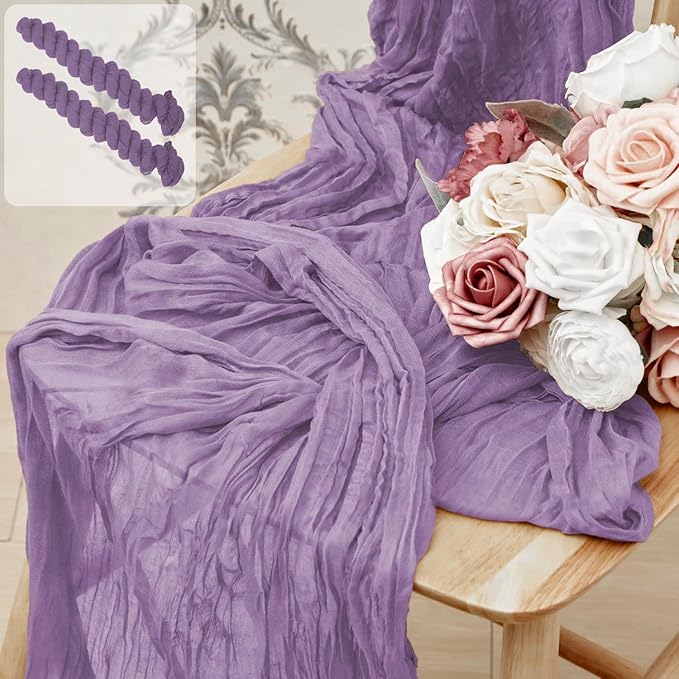 10 Pack 10 Ft Cheesecloth Table Runner Purple Gauze Long Table Runners Boho Gauze Cheese Cloth Table Runner Rustic Sheer Runner for Wedding Party Table Decor ( 35 x 120 Inch )
