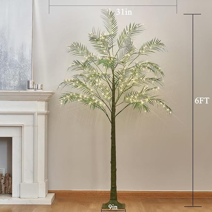 Hairui Lighted Palm Tree 6FT 300 LED Fairy Lights, Faux Plant Tree with Lights for Home Holiday Summer Decoration Indoor Outdoor