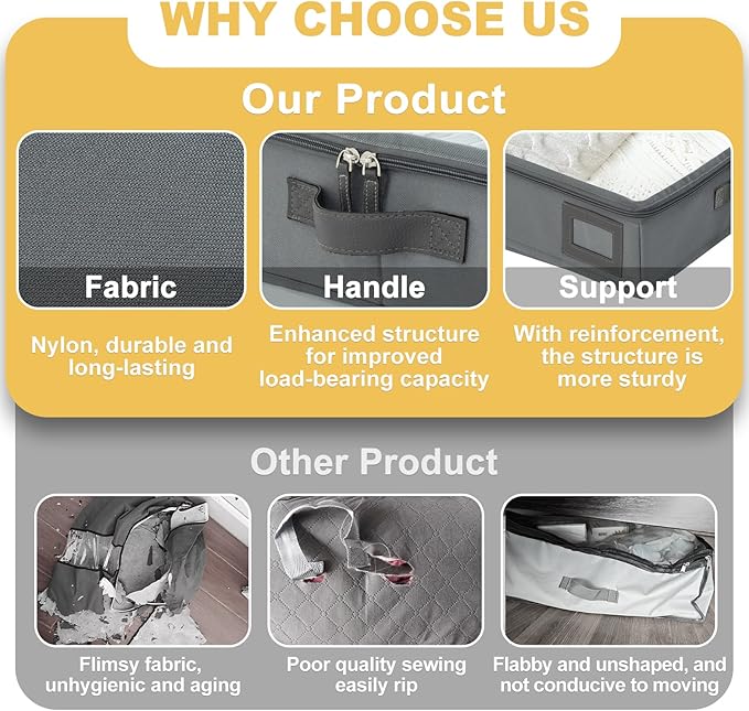 4-Inch Under Bed Storage Containers (2-Pack) | Sturdy Sidewalls | Clear Cover & Label Holder | Foldable Fabric Closet Bin Organizer | Stores Clothing/Blankets/Sweaters/Sheets