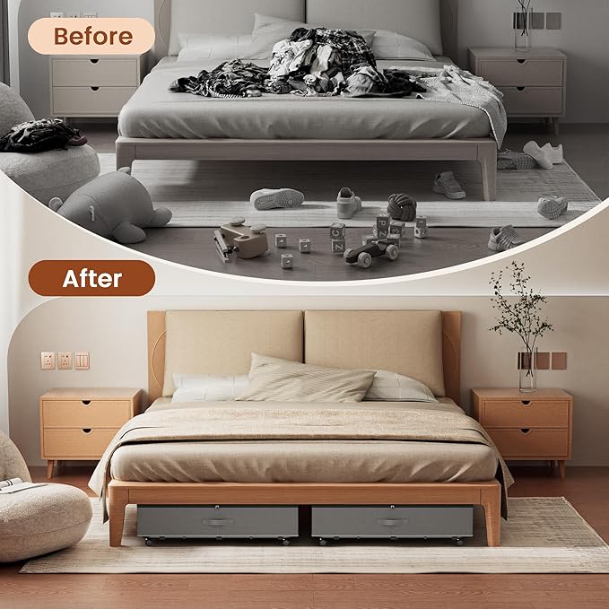 XXXL 78L Under Bed Storage with Wheels, Rolling Storage Containers with Support & Clear Lid, Heavy-Duty Metal Frame, Easy Pull-out, Underbed Storage Bins for Clothes, Shoes, Blankets, and Toys 2 pack