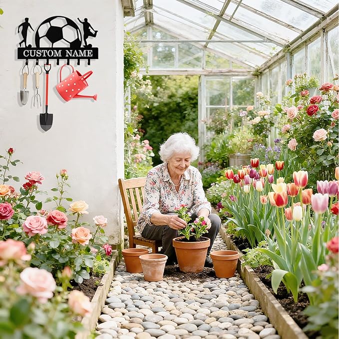 Personalized Football Key Holder Wall Mount, Custom Metal Key Rack Key Holder with Name, Deer Cabin Wall Keys Hanger with Hooks for Entryway, Front Door, Hallway, Kitchen, Living Room