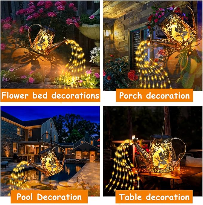Solar Watering Can Lights, Unique Fairy Gifts for Christmas Women Mom Grandma Birthday, Waterproof Outdoor Garden Decor Large Hanging Solar Lantern Fairy Lights for Patio Porch Yard Flowerbed Pathway