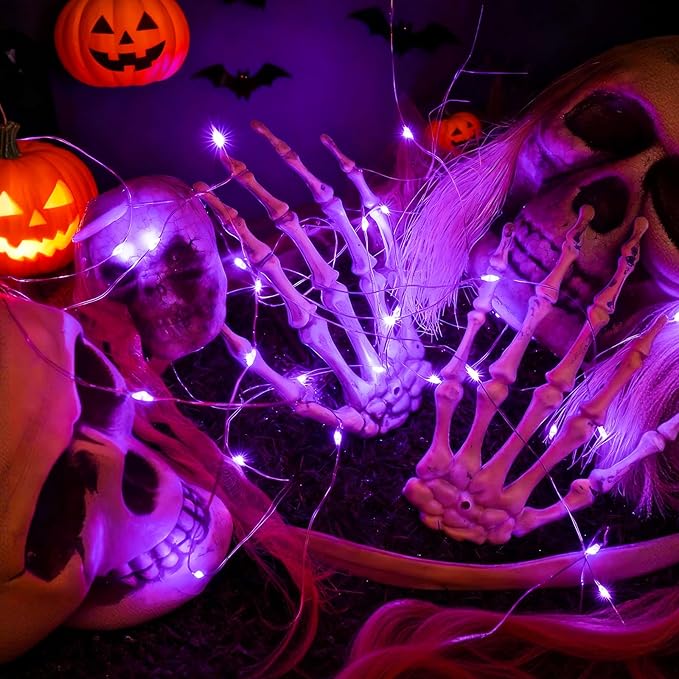 ZGWJ 24 Pack Fairy Lights Battery Operated, 7ft 20 Mini LED Fairy String Lights Silver Wire 3 Modes for DIY, Parties, Wedding, Bedroom, Halloween Christmas Decoration Purple