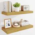 Marsmiles 24" Floating Shelves for Wall, Wooden Shelves with Invisible Brackets Set of 2, Rustic Farmhouse Wall Mounted Shelf for Kitchen Bathroom Living Room Study, Natural Oak