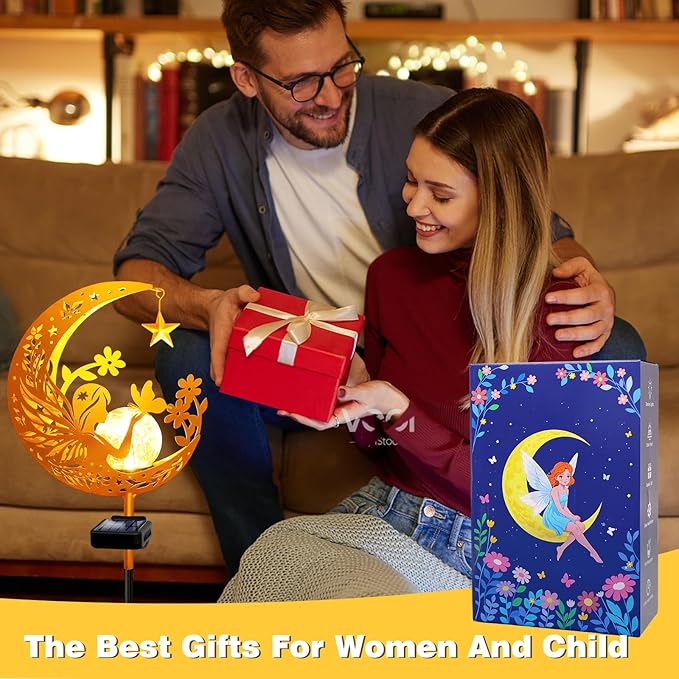 YJFWAL Garden Solar Fairy Lights Pathway Stake Lights Glass Globe with Moon Cat Decor, Christmas Gift for Mom Grandma Friends, Outdoor Decor Light Waterproof for Walkway, Patio or Garden (Warm White)